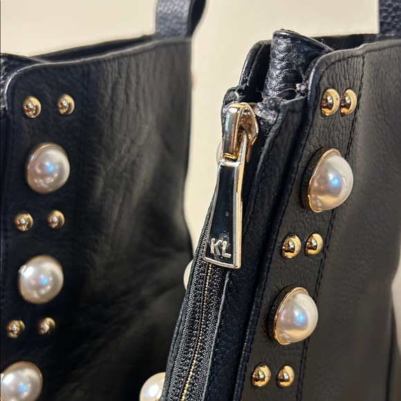 Karl Lagerfeld Black Pearl Studded Combat Boots - Picture 4 of 8